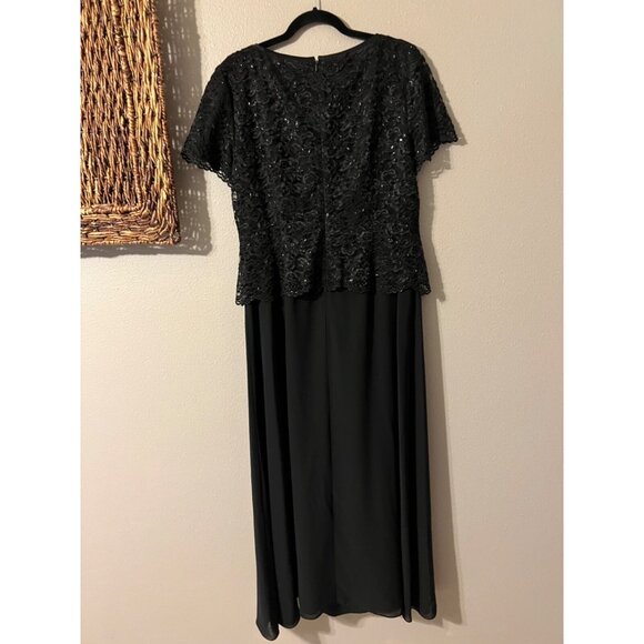 Talbots Long Formal Dress 12 Black Sequin Top Short Sleeve Flowy Wedding Party - Picture 12 of 12